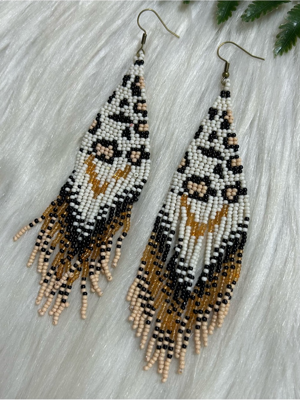 Seed bead dangle tassel earrings